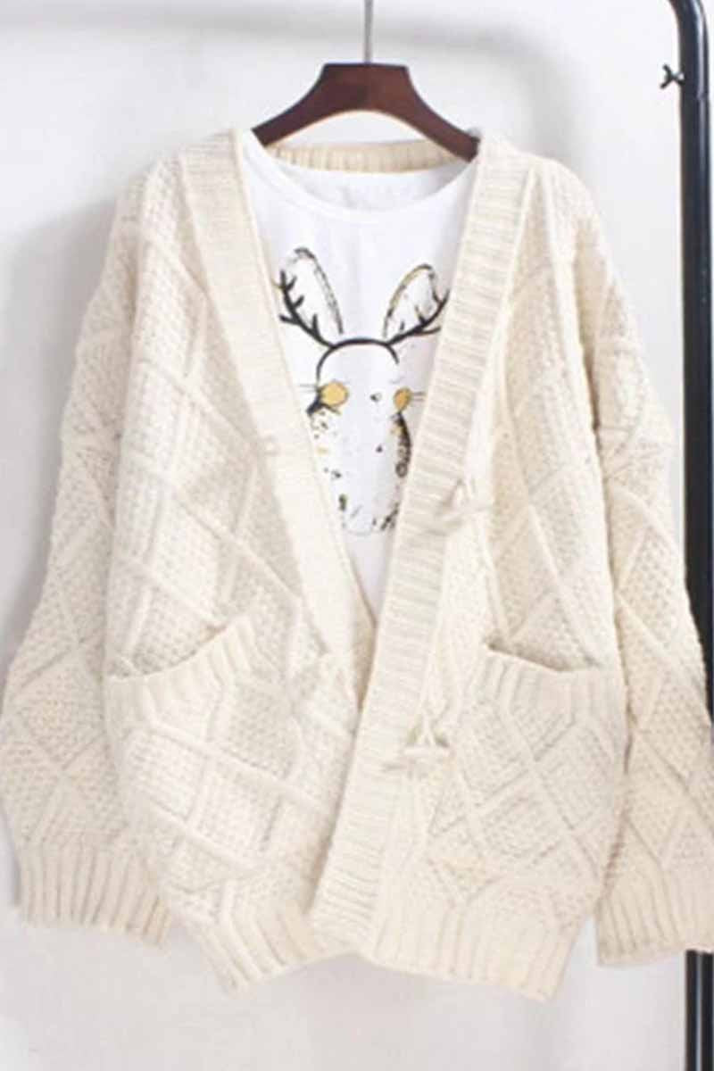 Florcoo Ribbed Horn Buckle Cardigan with Pockets - 4 Colors