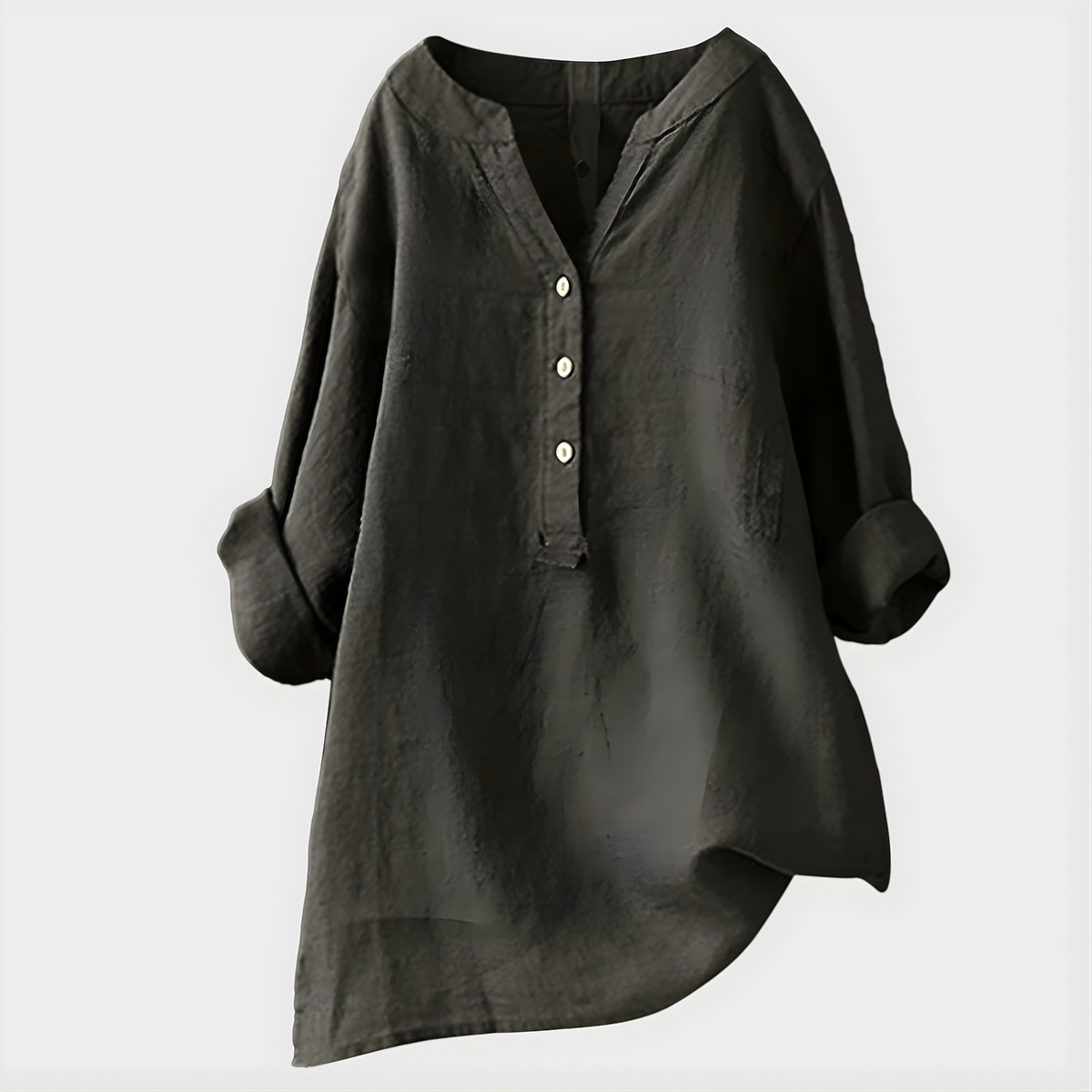 Notch Neck Button Front Long Sleeve Linen Blouse 9