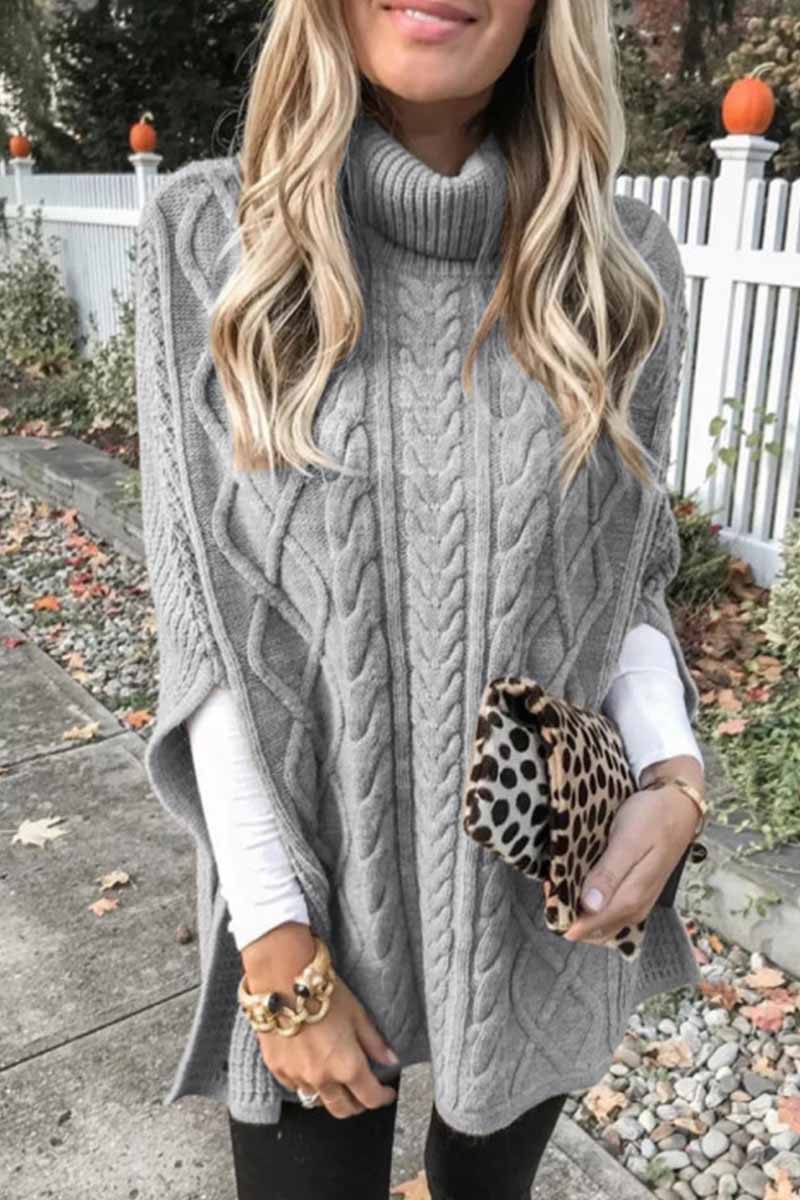 Florcoo High Neck Loose Cable Knit Sweater in 7 Colors