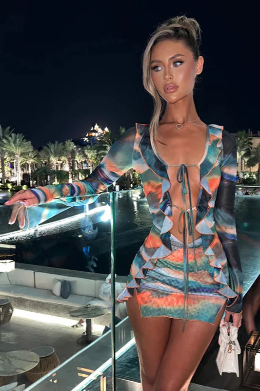 Mesh Hollow Out Transparent Vacation Dress