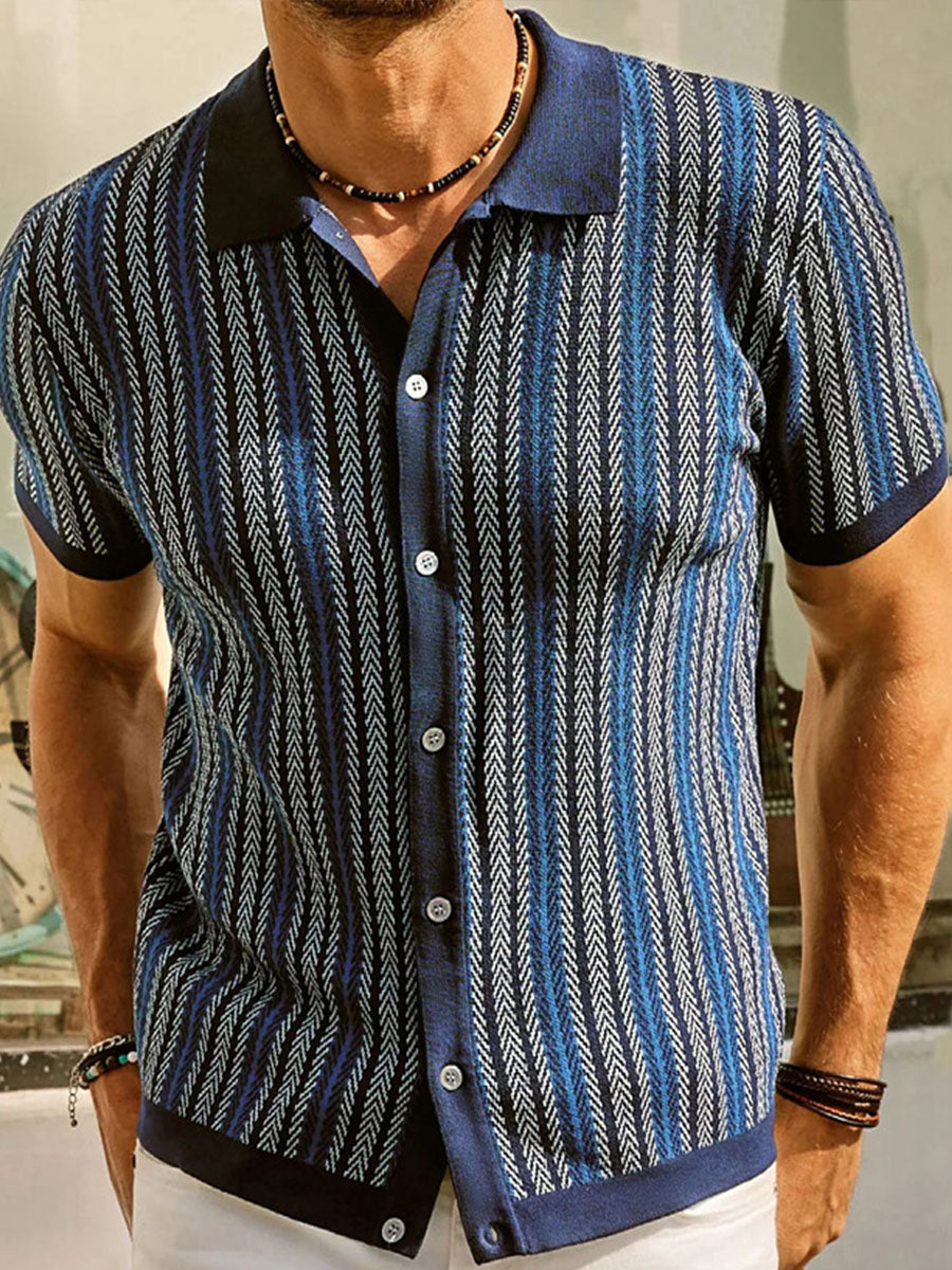 Uniqshe Striped Jacquard Business Polo Sweater for Men