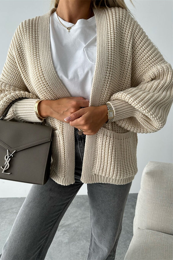 Lady Rin Solid Color V-neck Long-sleeved Cardigan for All