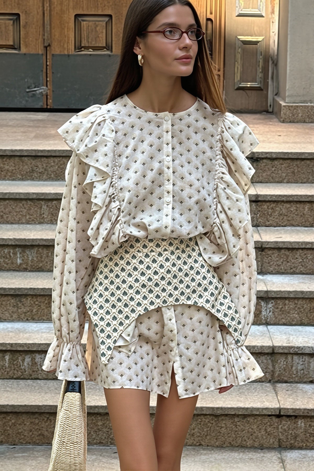Floral Print Ruffle Long Sleeve Mini Dress