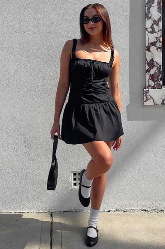 Sweetheart Neck Corset Lace-Up Drop Waist Mini Dress