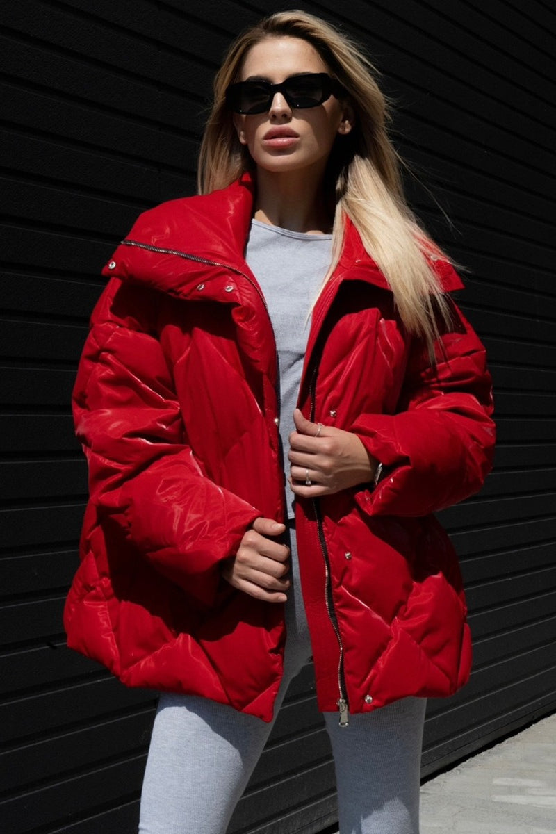 Quilted Oversized Lapel Puffer Coat - Fashionpara
