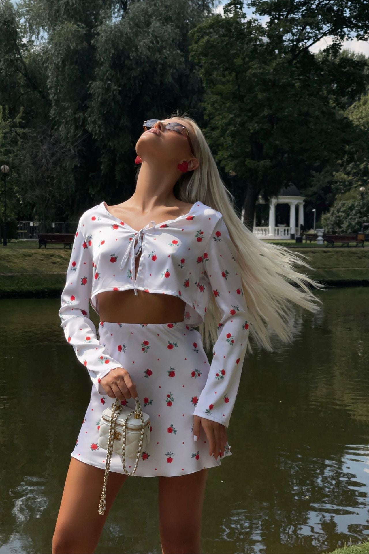 Chic Printed Satin Long Sleeve Cardigan and Skirt Set