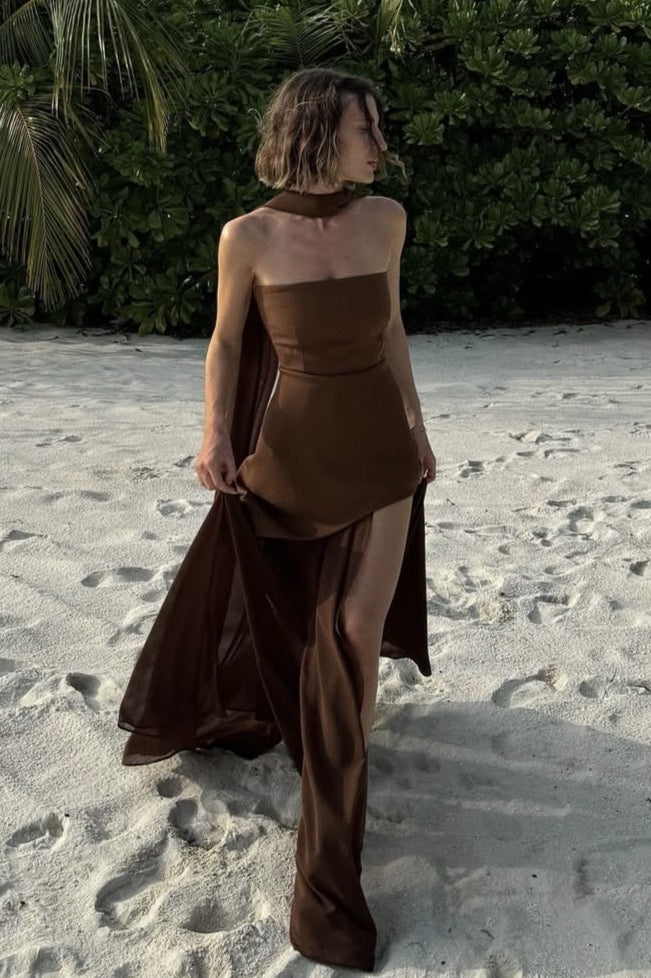Strapless Scarf Neck High Split Bodycon Maxi Dress - View 8