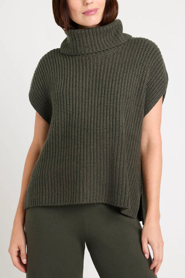 Luxe Knit Turtle Neck Cap Sleeve Sweater for Effortless Style