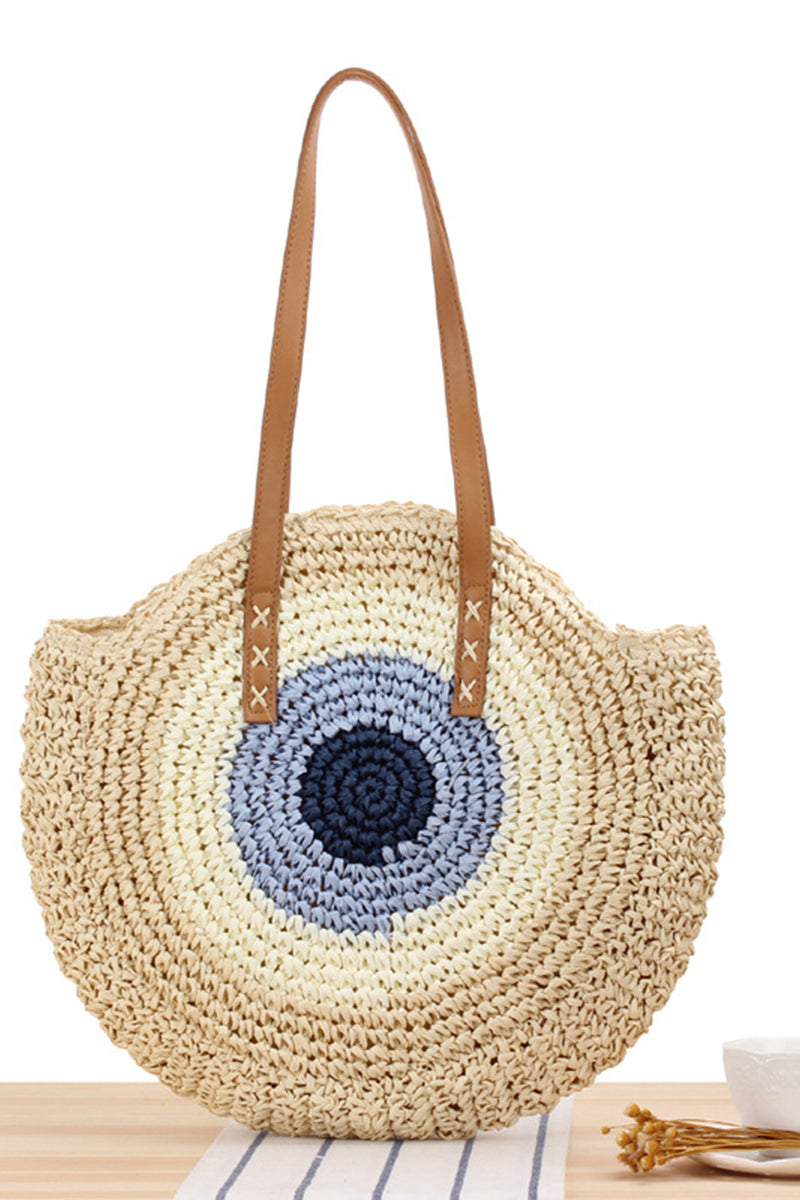 Woven Straw Splicing Contrasting Color Beach Bag - Fashionpara