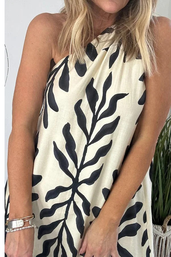 Floral Unique Printed One Shoulder Pocketed Loose Maxi Dress - Fashionpara