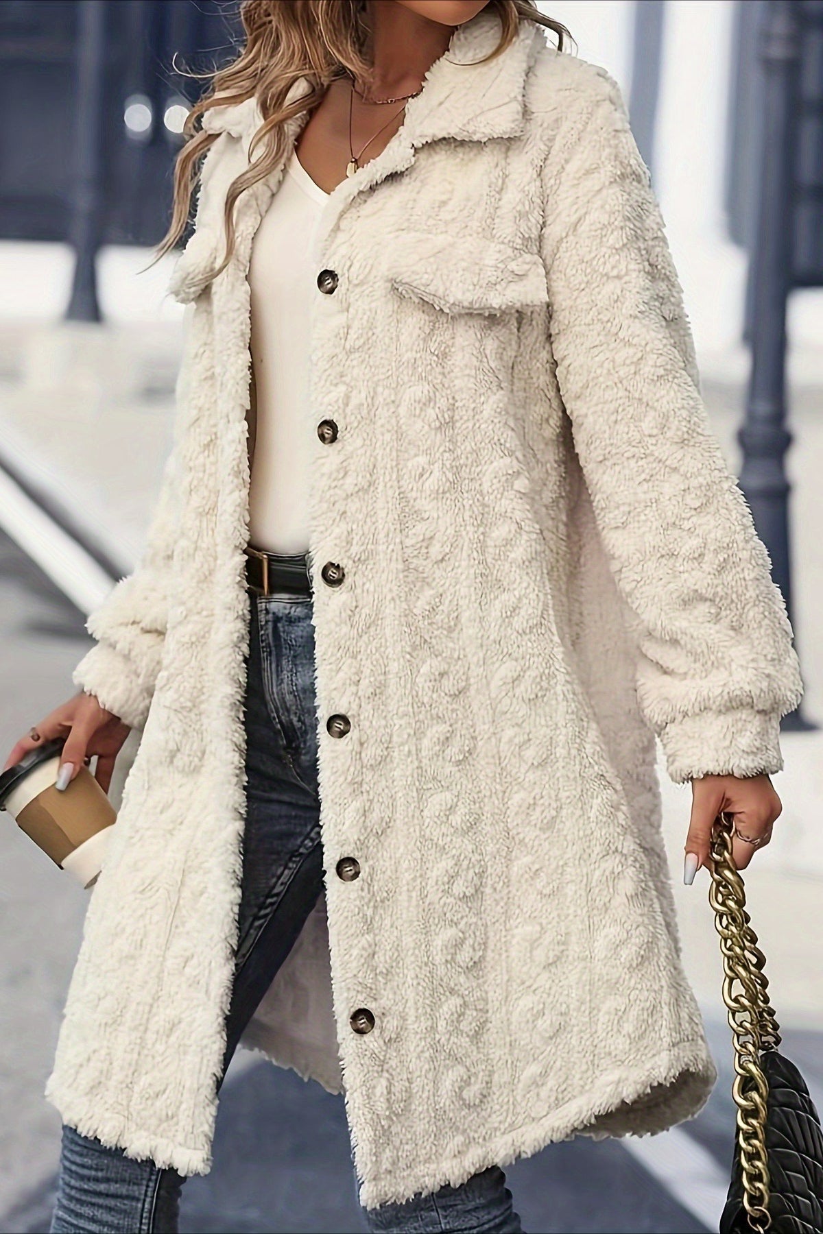 Double Face Plush Lapel Button Overcoat