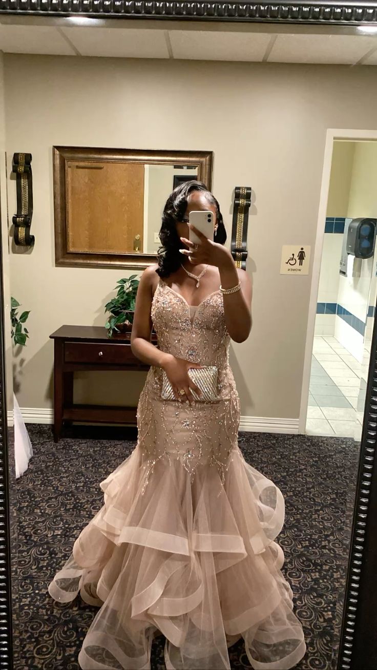 V Neck Mermaid Tulle Prom Dress Beading Evening Dress Graduation Dress - Fashionpara