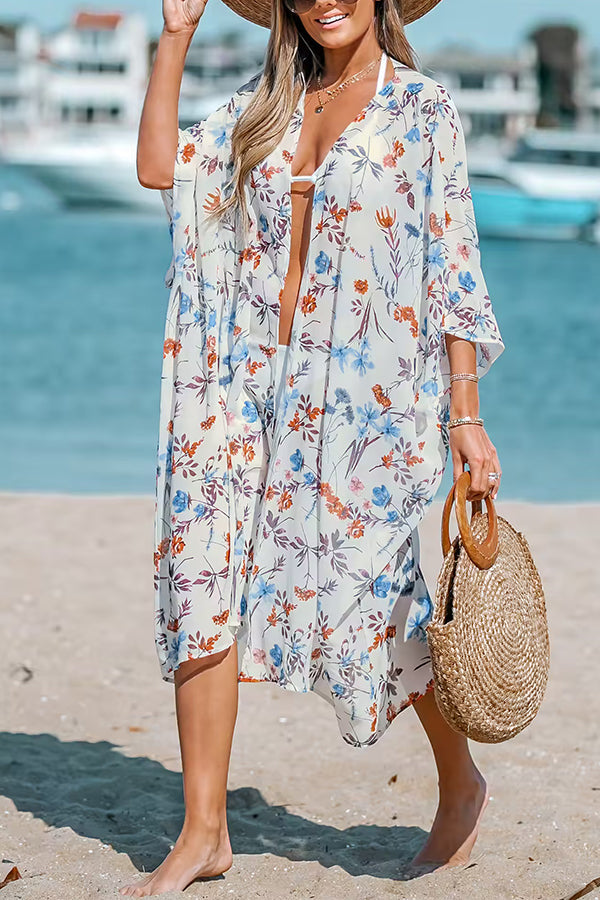 Tiki Bar Floral Print Cover-Up Kimono - Fashionpara
