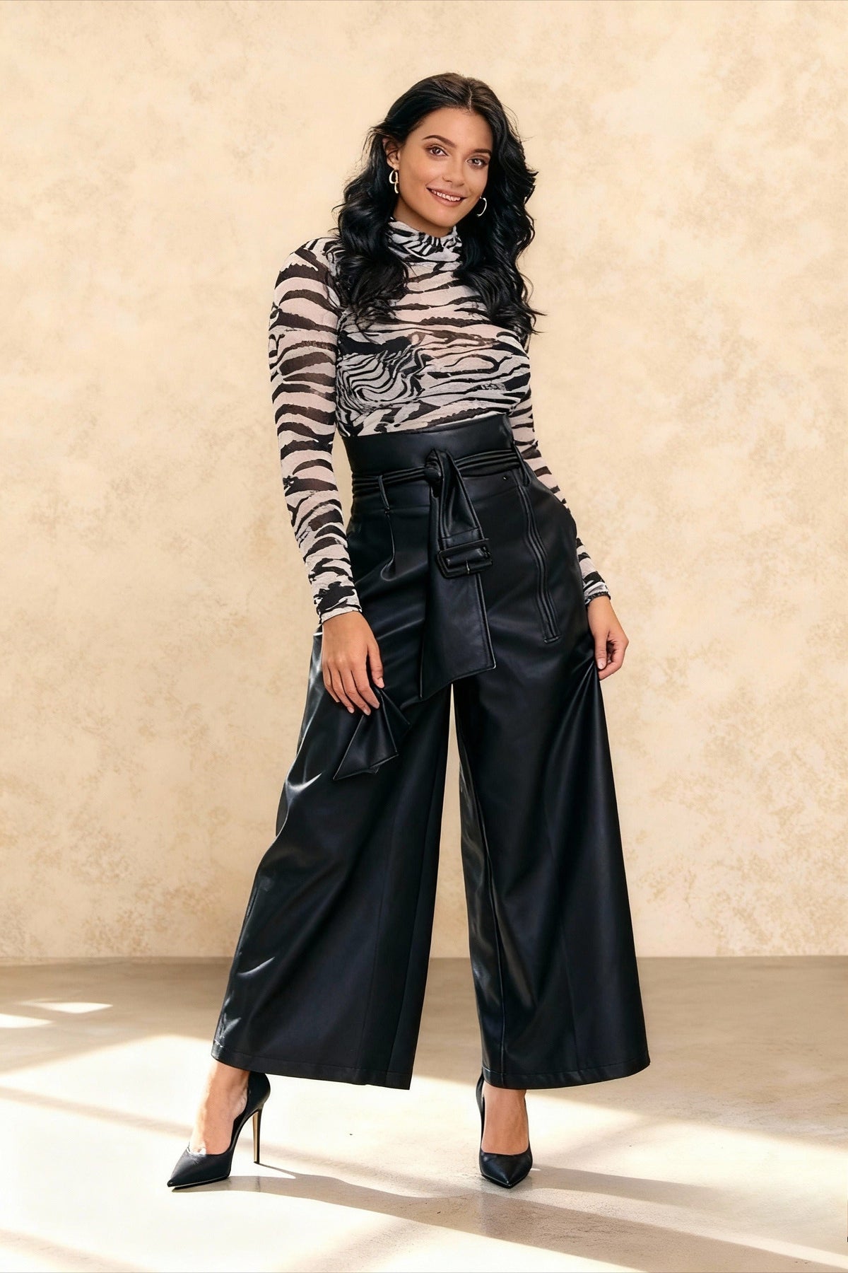 High-Waisted Slim Leather Pant