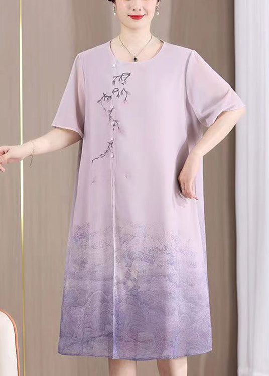 Floral Embroidery Asymmetrical Toggle Button Short Sleeve Ombre Wave Hem Midi Dress - View 4
