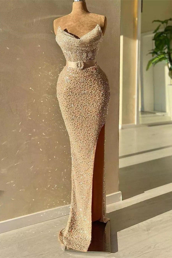 Fabulous Strapless Sweetheart Long Mermaid Prom Dresses with Beads and Sequins - Fashionpara
