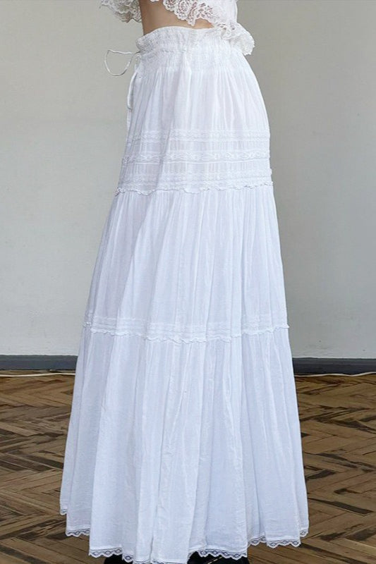 Boho Pleated Drawstring Maxi Skirt