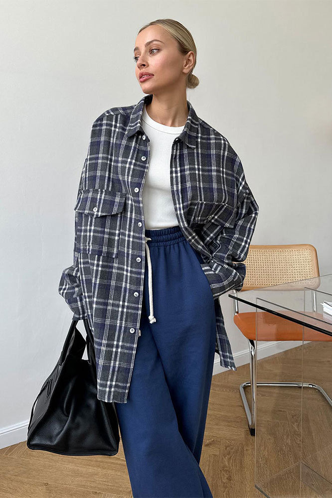 Plaid Striped Mid-Length Blouse