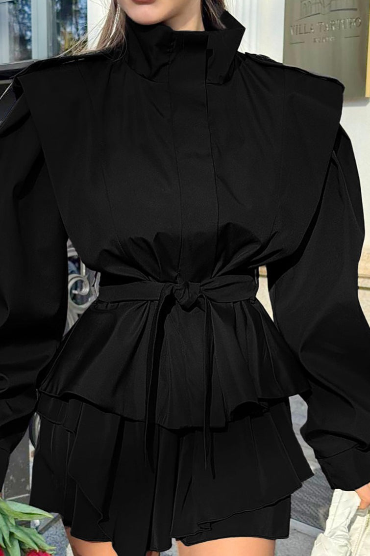 Elegant Tie-Waist Long-Sleeve Trench Coat for Sophisticated Style