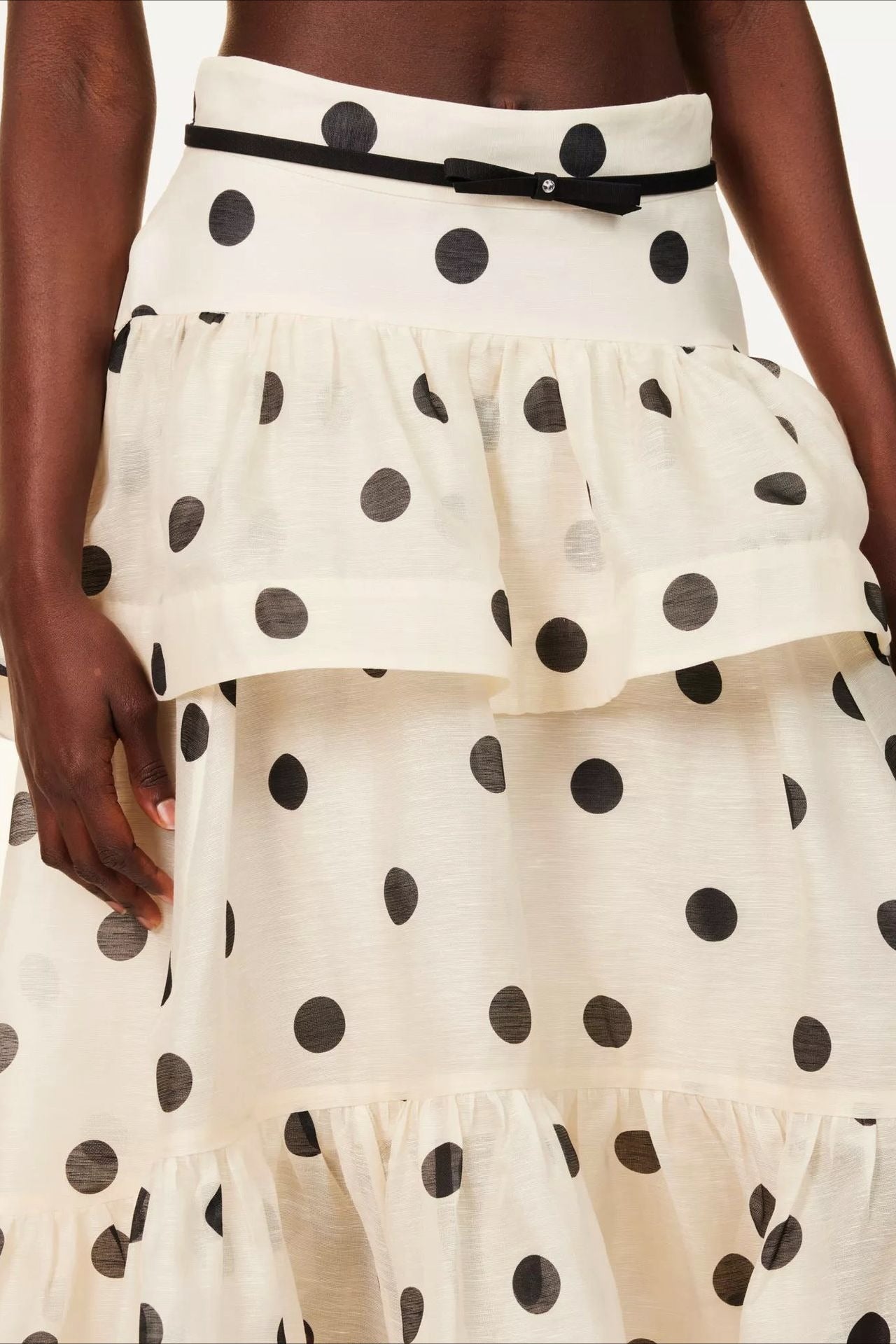 Tiered Ruffle Polka Dot Midi Skirt - Fashionpara
