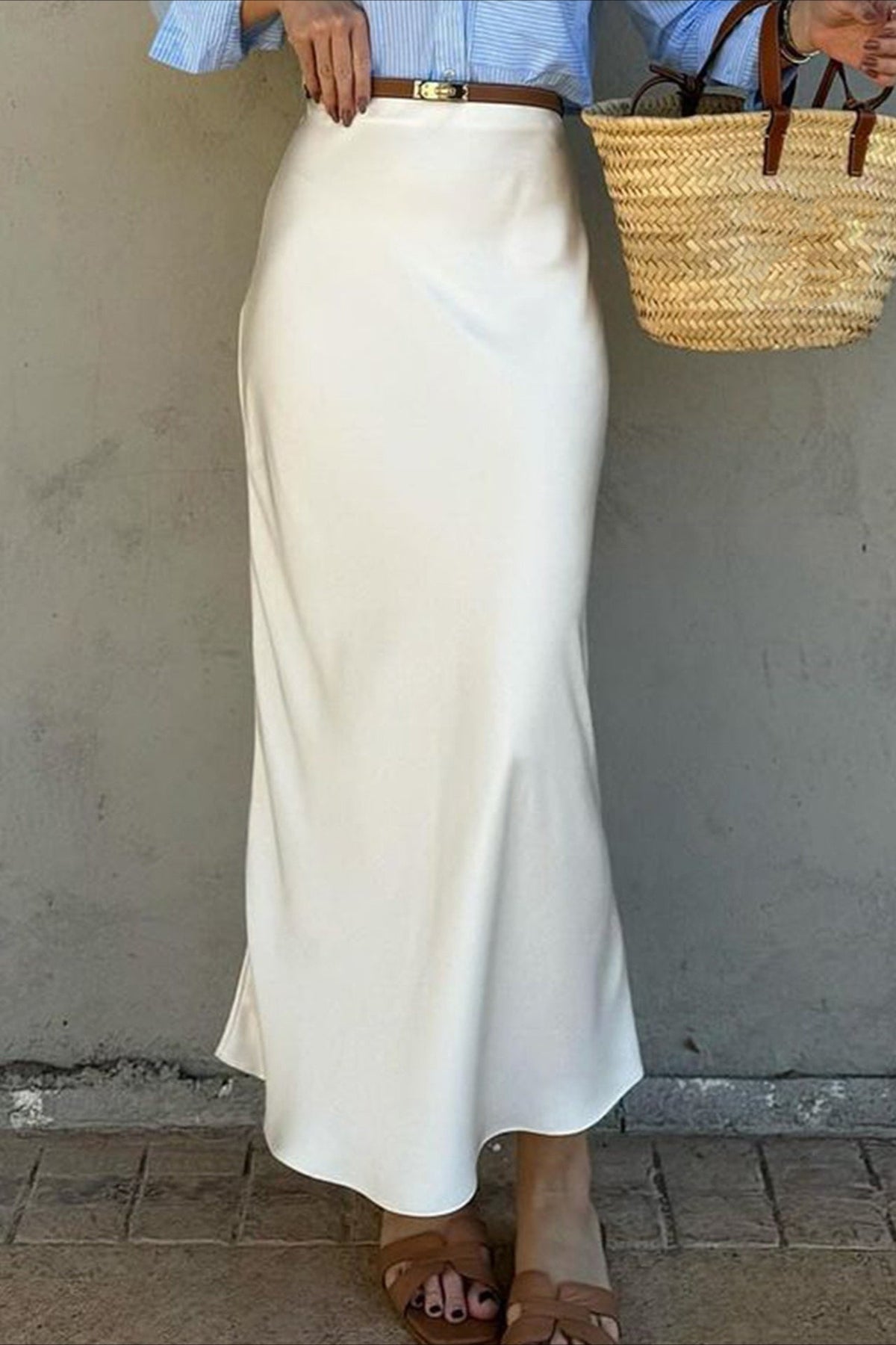 Solid Color Bodycon Midi Skirt