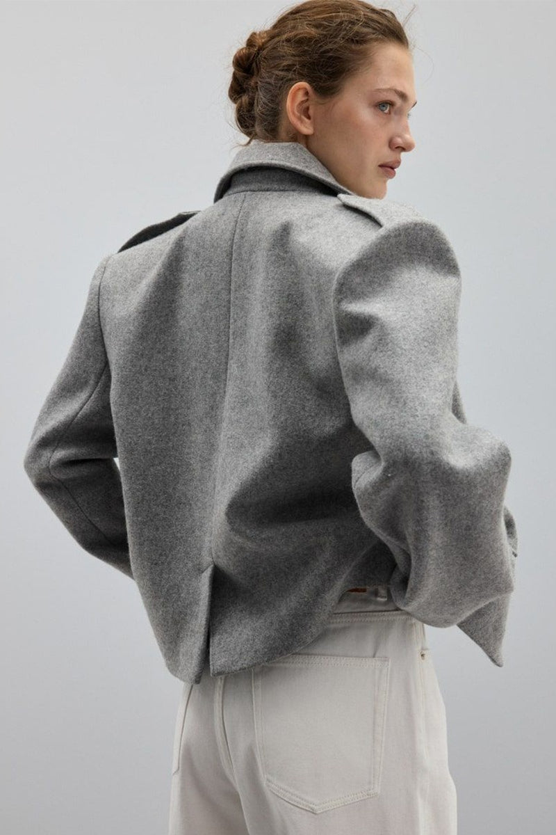 Wool Blend Epaulet Blazer Coat - Fashionpara