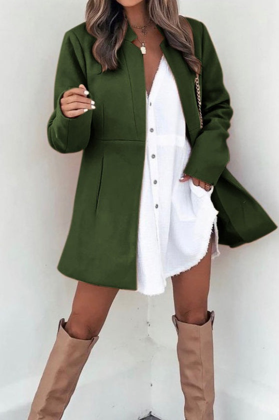 Brushed Wool Solid Long Sleeve Coat