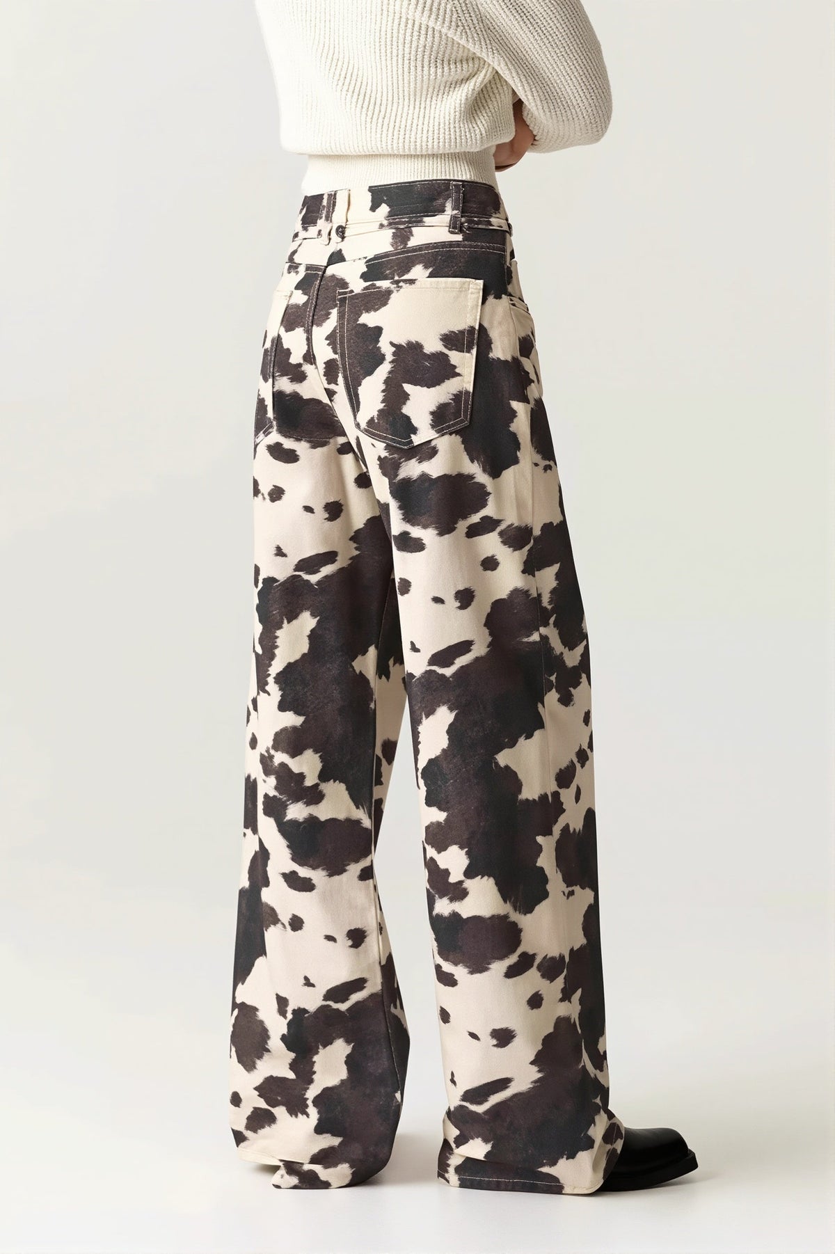 Cow Print Straight Leg Denim Pants