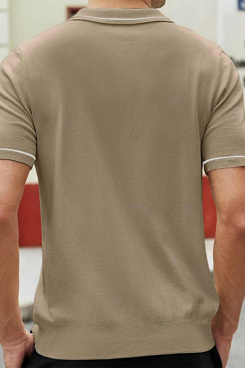 Uniqshe Men's Ice Silk Knit Cardigan Sweater Polo Shirt