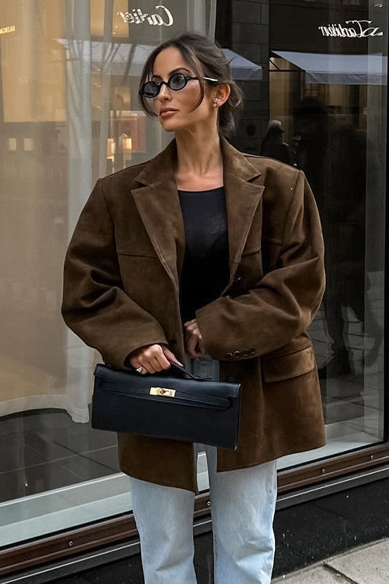 Vintage Suede Lapel Long Jacket