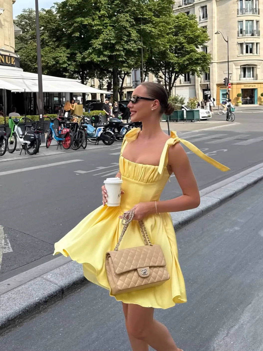 A Line Homecoming Dresses Yellow Bow Strap Prom Cocktail Party Gown - Fashionpara