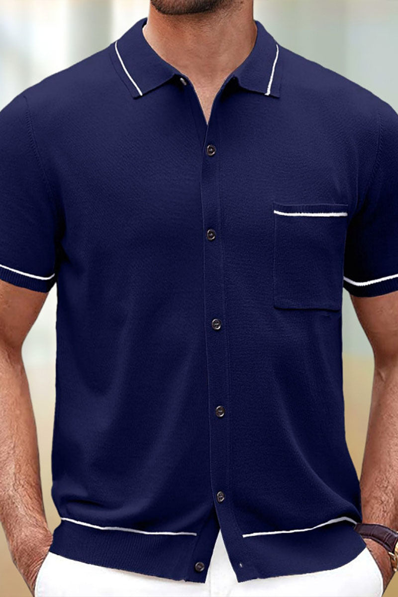 Uniqshe Men's Ice Silk Knit Cardigan Sweater Polo Shirt