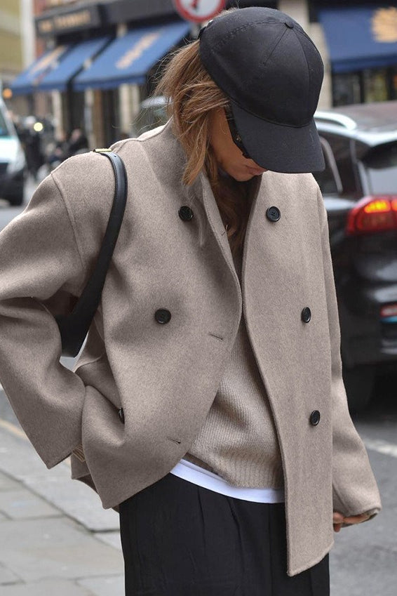 Double Breasted Wool Blend Coat - Fashionpara