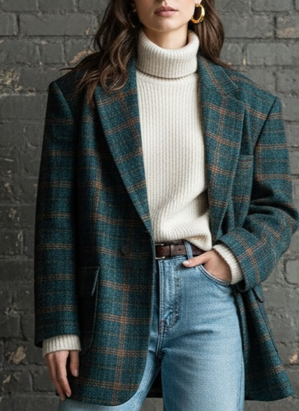 Checked Wool-Blend Overcoat - Fashionpara