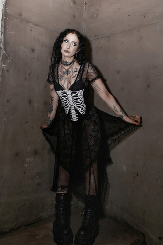 Skeleton Print Strapless Bustier Corset