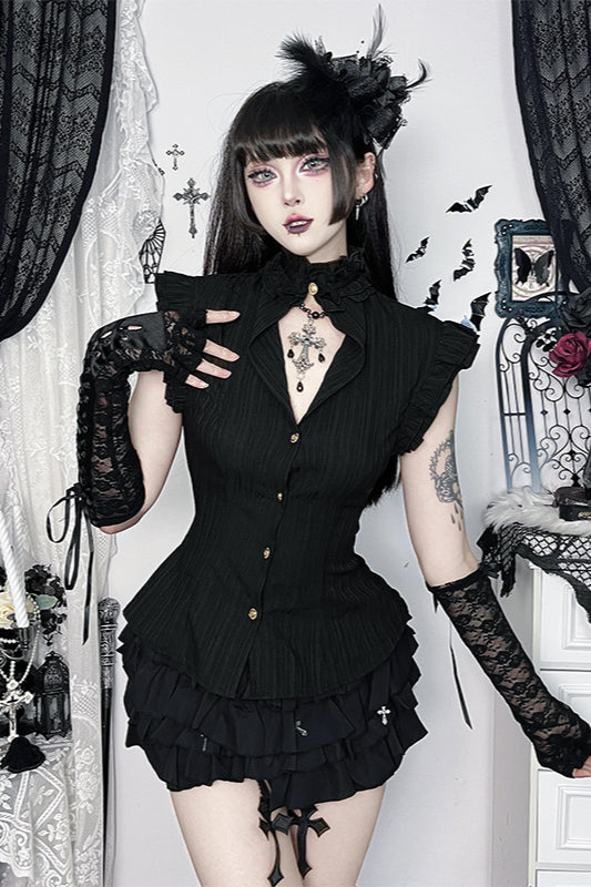 Vintage Off-Shoulder Ruffle Blouse