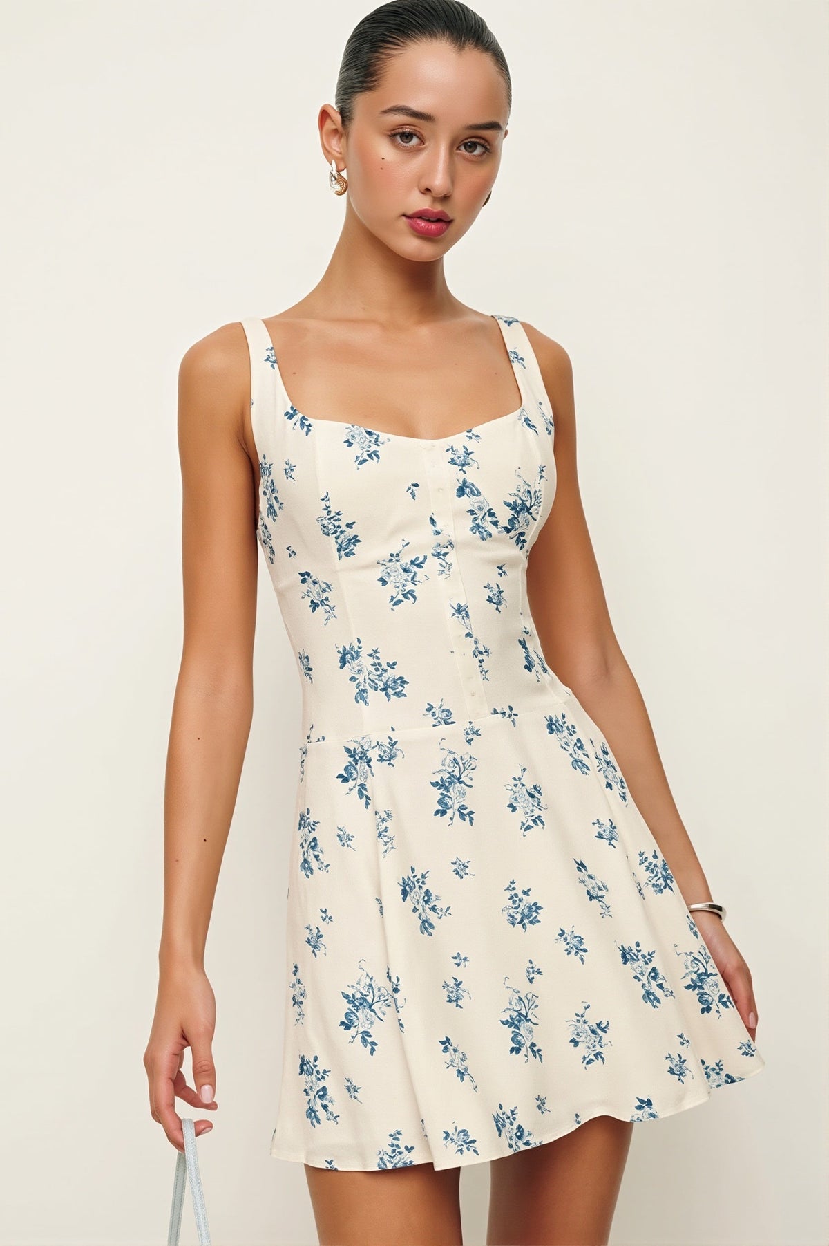 Floral Sweetheart Button Front Fit and Flare Mini Dress