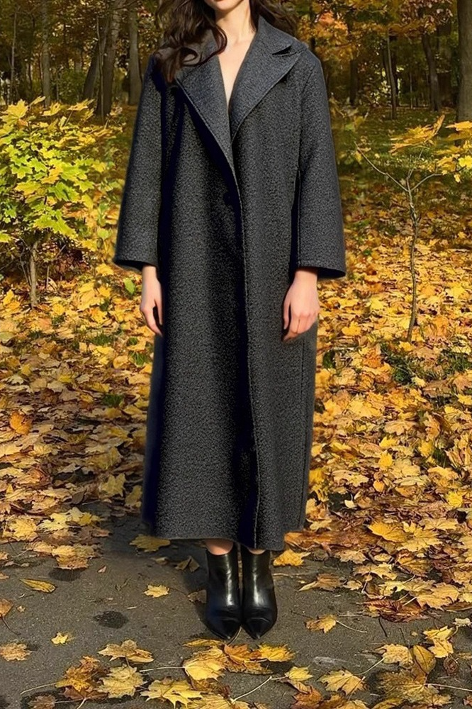 Fuzzy Fleece Lapel Long Sleeve Warm Overcoat - Fashionpara