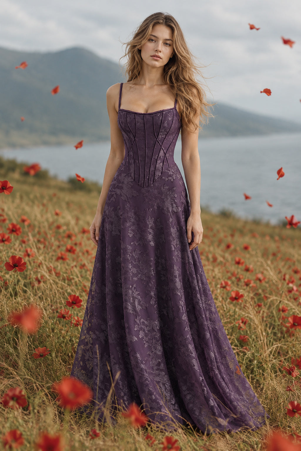 Spaghetti Strap Chiffon Floral Formal Dress