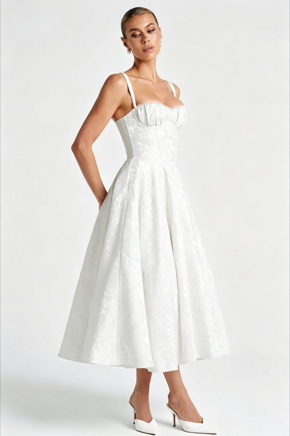 Brocade Sweetheart Corset Fit & Flare Midi Dress