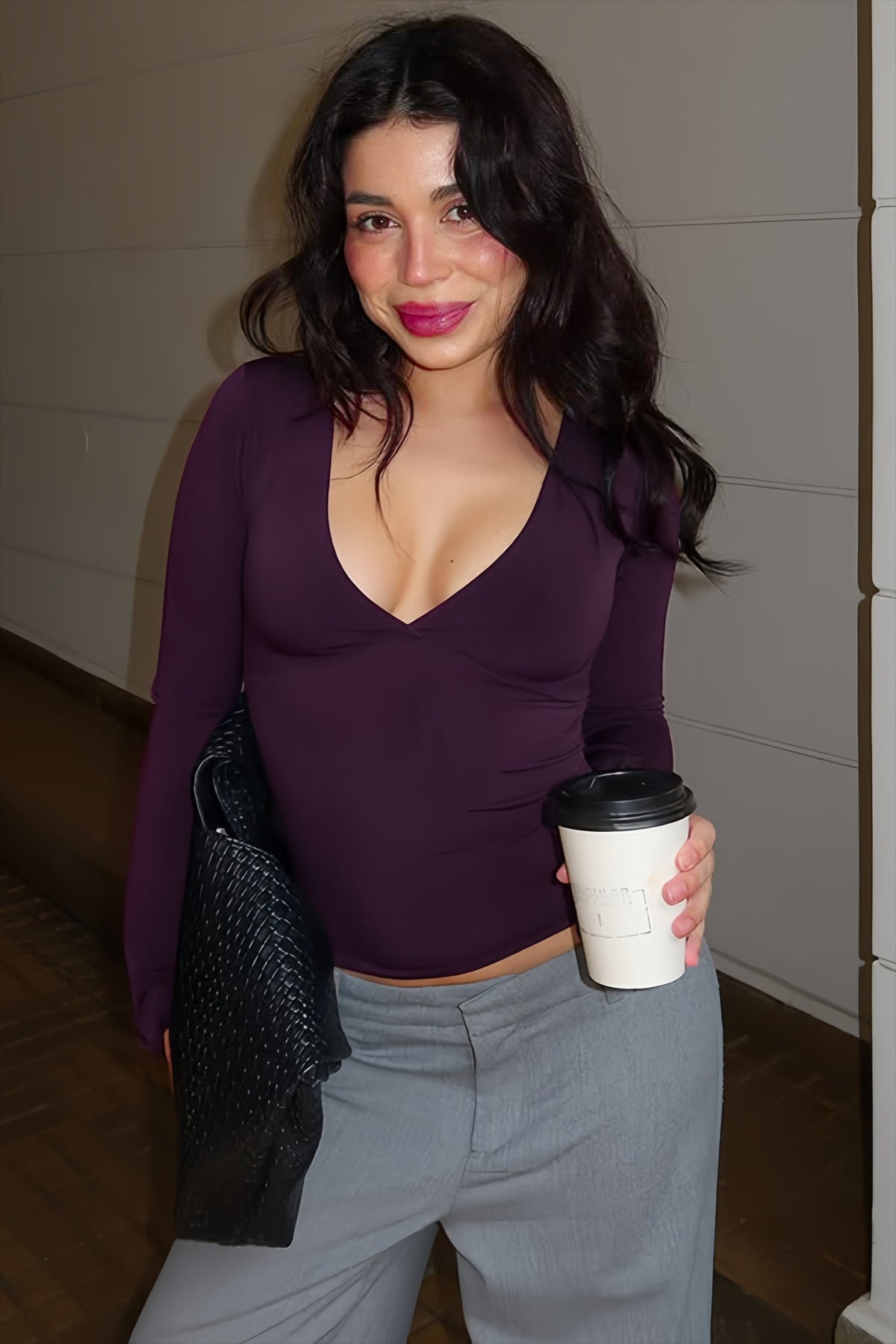 Deep V Neck Flared Sleeve Long Sleeved T-shirts