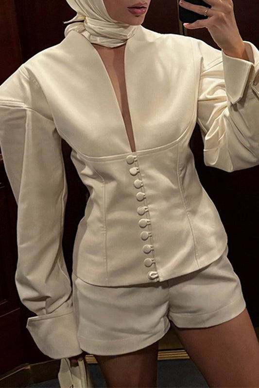 Structured Wide Shoulder Belted Solid Coat - Fashionpara