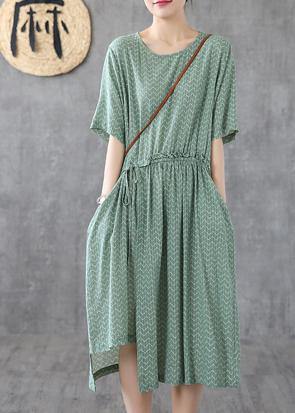 Round Neck Short Sleeve Elastic Waist Ruffle Detail Midi Dress - View 2