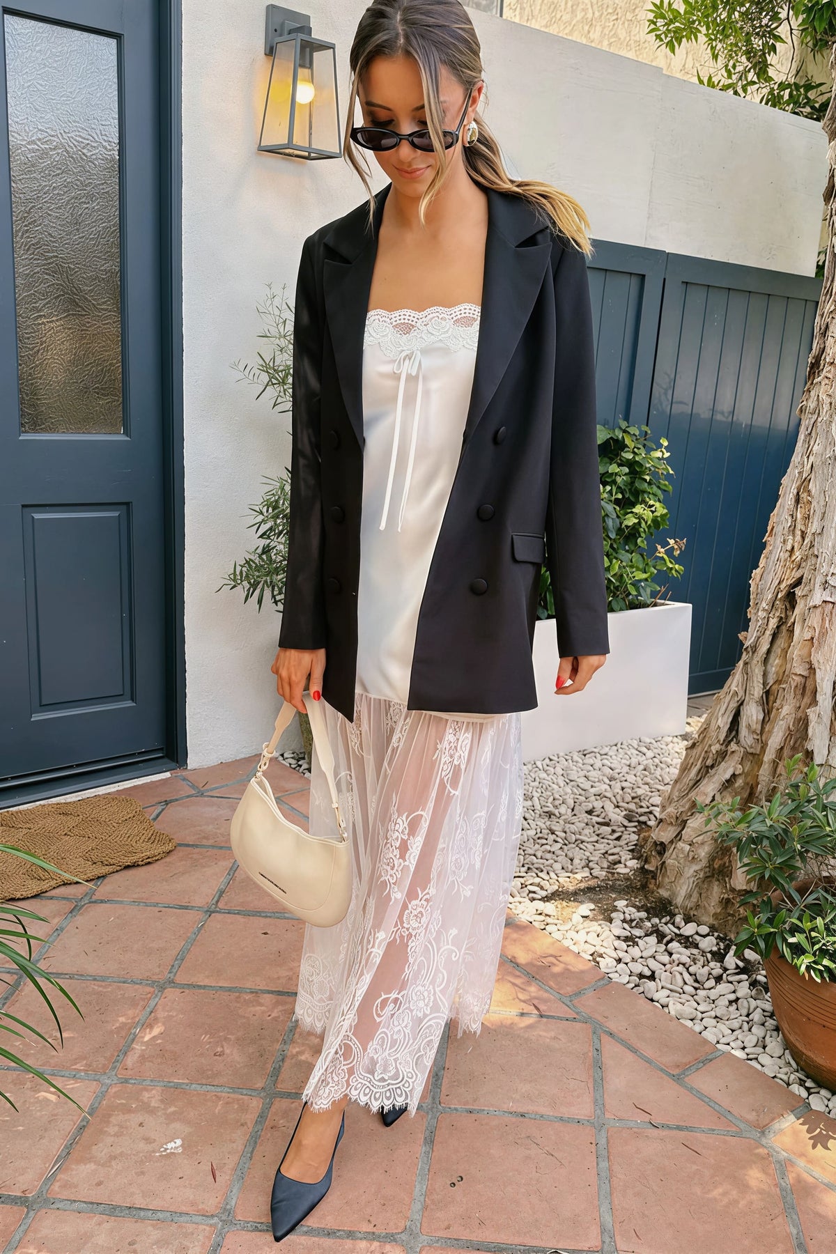 Satin Lace Trim Sheer Hem Slip Maxi Dress 4