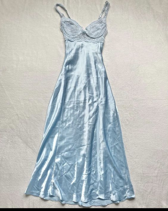 A line Spaghetti Straps Light Sky Blue Lace Long Prom Dresses Evening Dress - Fashionpara