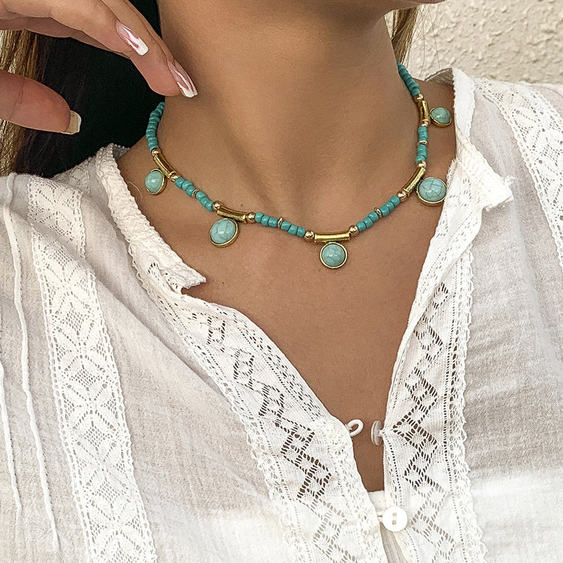 Antique Turquoise Tassel Pendant Necklace