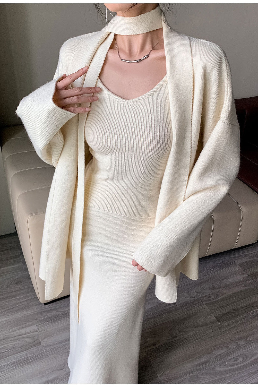 Chic Ribbed Knit Cardigan and Wide-Leg Pants Set