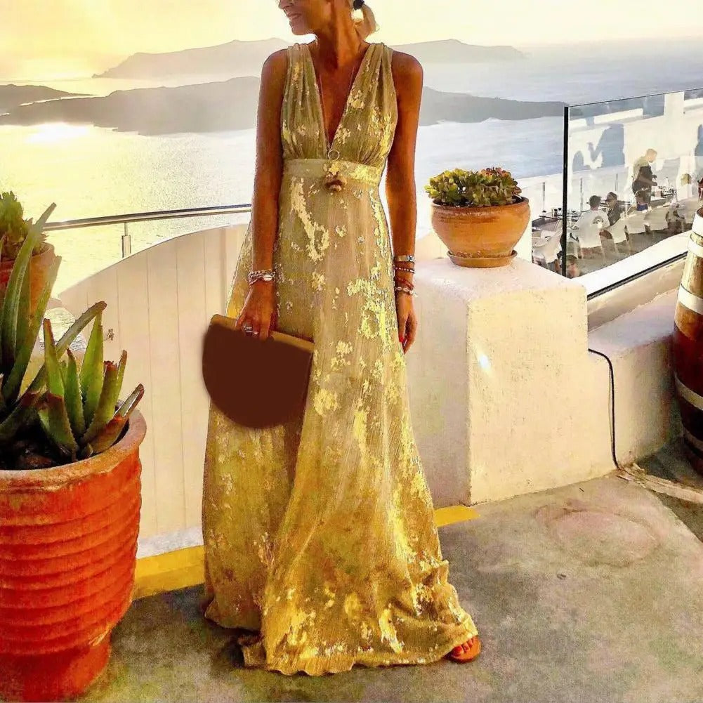 Chiffon Off Shoulder Ruffled High Split Maxi Dress - View 2