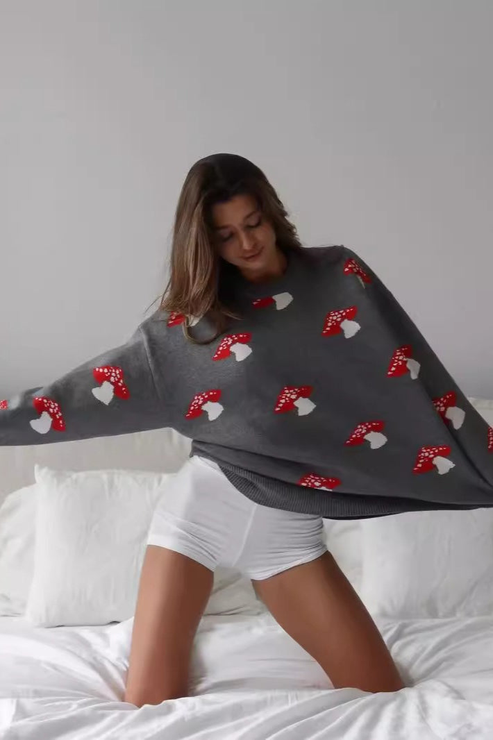 Mushroom Print Knit Sweater