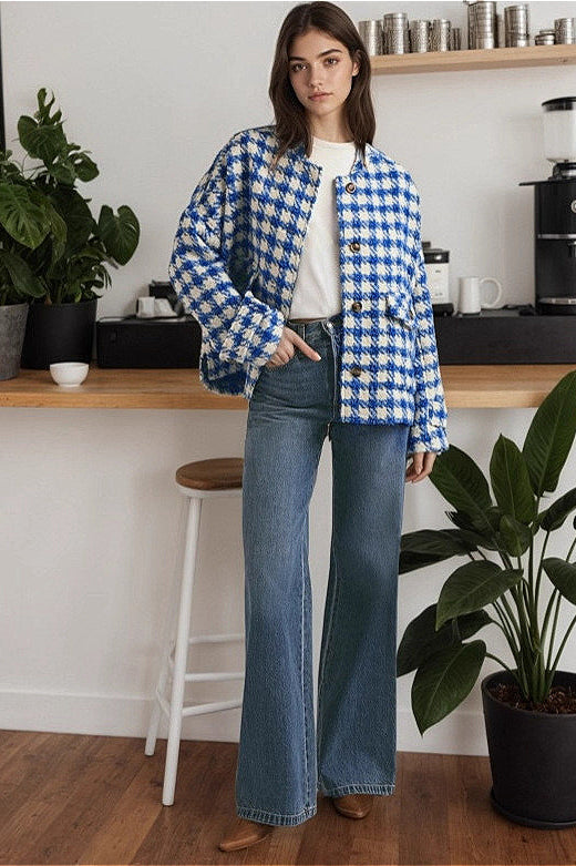 Chic Loose Houndstooth Coat for Effortless Casual Style